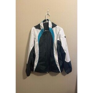 Athletic Works White/Black/ Blue Hooded Windbreaker